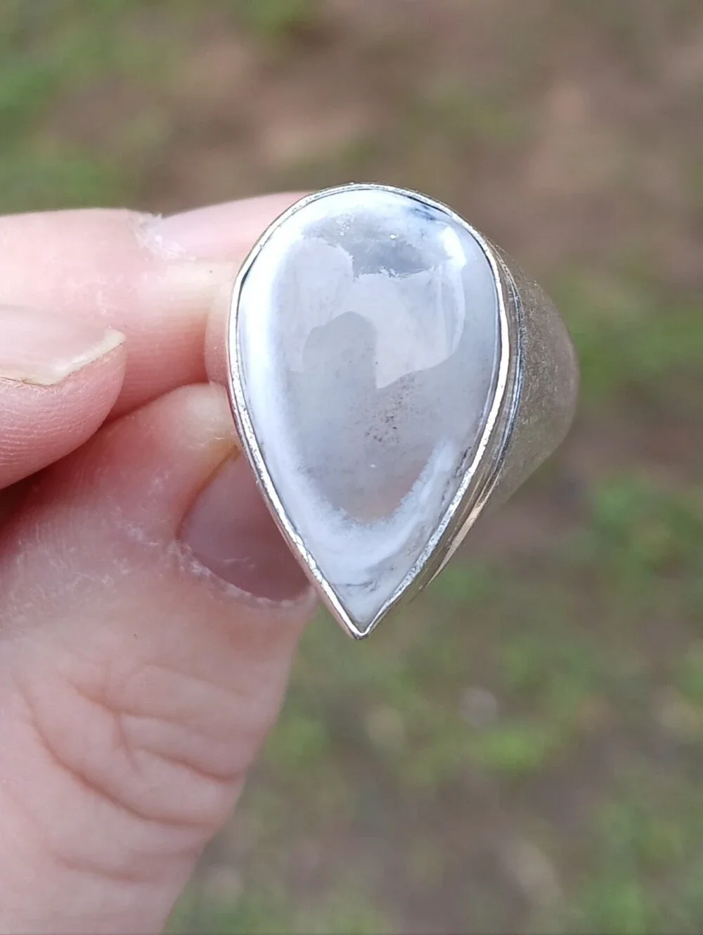 New Men's Dendritic Opal 925 Silver Ring.